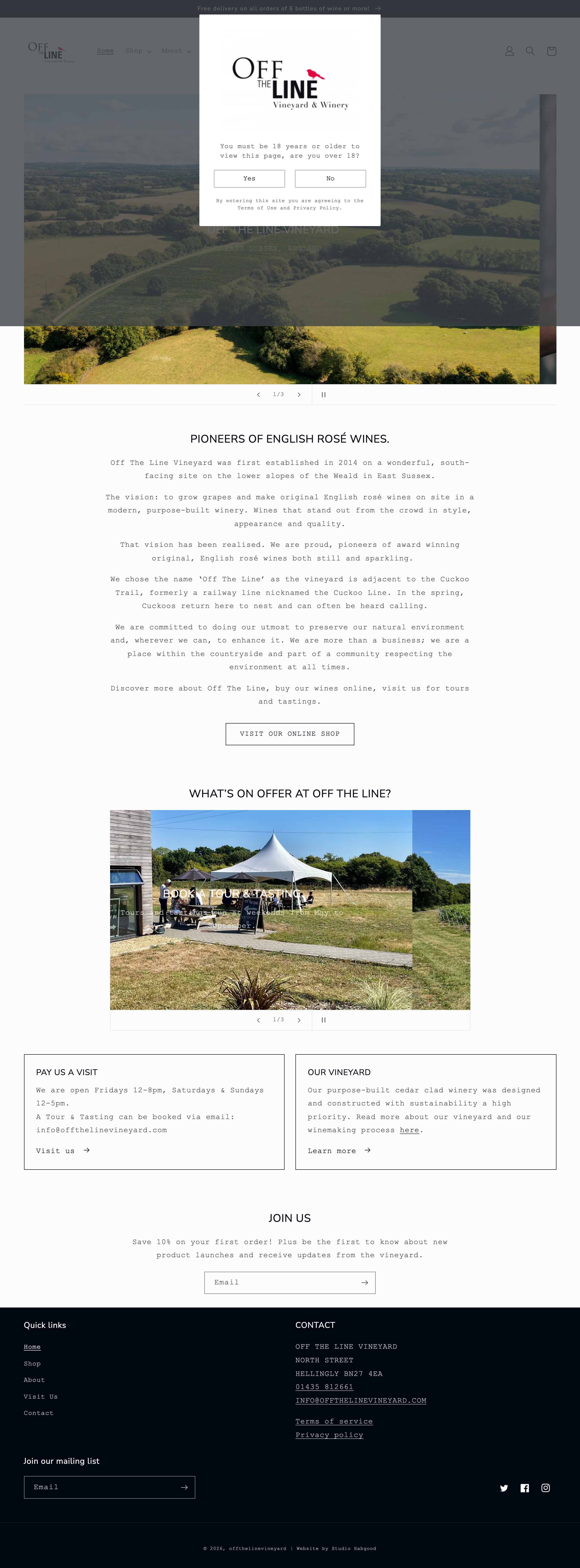 Off the Line Vineyard website screenshot